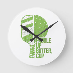 Funny Pickleball Paddle Up Butter Cup Round Clock