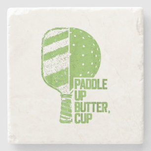 Funny Pickleball Paddle Up Butter Cup Stone Coaster