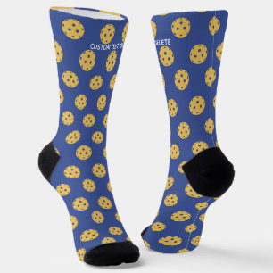 Funny Pickleball Pattern Personalised Blue Yellow Socks
