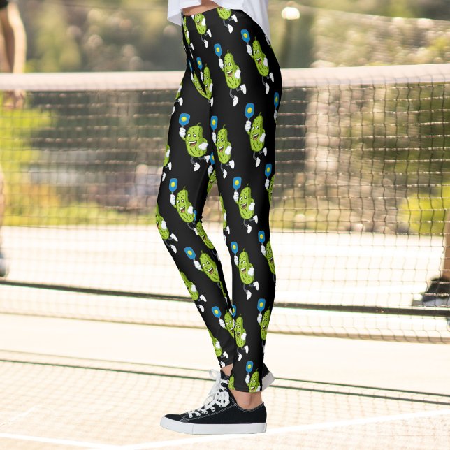 Funny Pickleball Pickle Holding Paddle and Ball Leggings (Creator Uploaded)