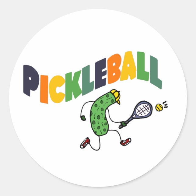 Funny Pickleball Pickle Playing Pickleball Classic Round Sticker (Front)