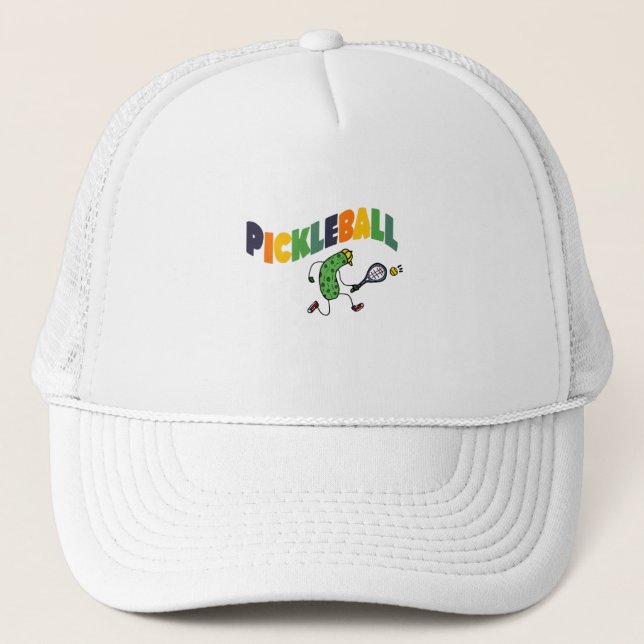 Funny Pickleball Pickle Playing Pickleball Trucker Hat (Front)