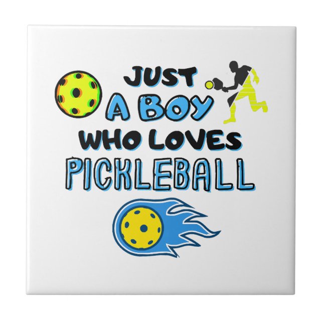 Funny Pickleball Player Just A Boy Who Loves Pickl Ceramic Tile (Front)