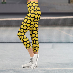 Funny Pickleball Player Pickleball Pattern Black Capri Leggings