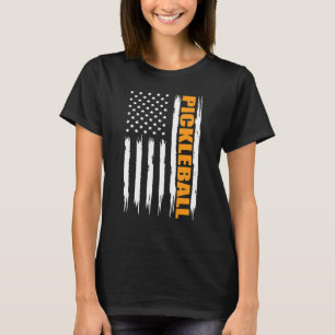 Funny Pickleball Player Usa Flag Pickleball Paddle T-Shirt
