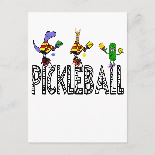 Funny Pickleball Players Animals Cartoon Postcard (Front)