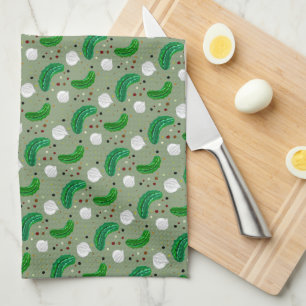 Funny Pickles Gherkins & Pickled Onion Pattern Tea Towel