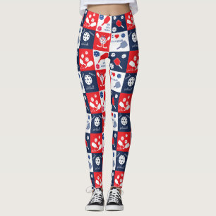 Funny Picklleball Pattern - Red-White-Blue Leggings