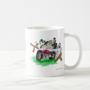 Funny picture of man on motorcycle crashing coffee mug