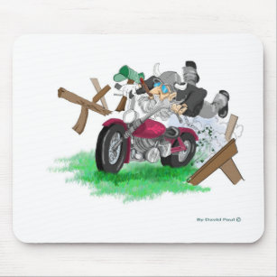 Funny picture of man on motorcycle crashing mouse pad