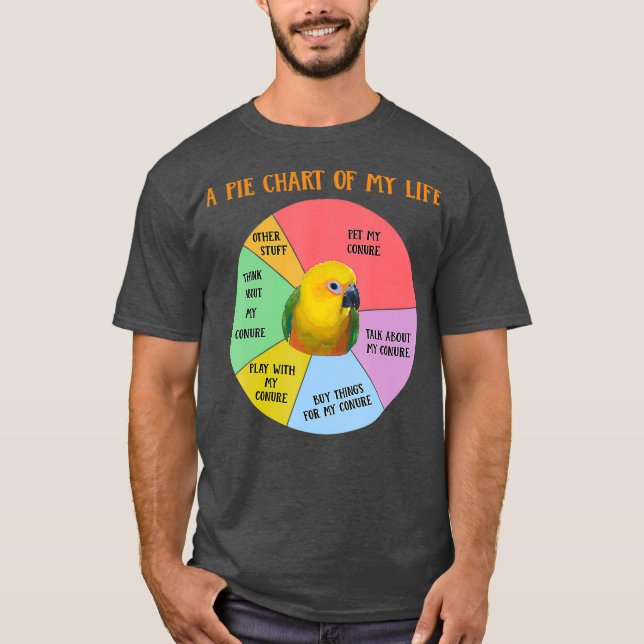 Funny Pie Chart Of Life Jenday Conure Parrot T-Shirt (Front)