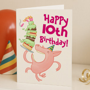 Funny Pig Add The Age Giant Birthday Cake Cartoon Card