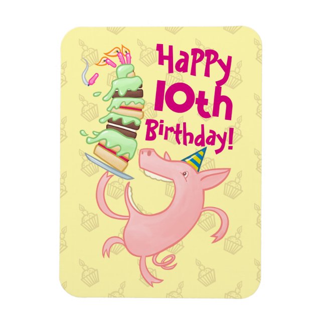 Funny Pig Add The Age Giant Birthday Cake Cartoon Magnet (Vertical)