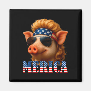 Funny pig american flag farmer independence day magnet