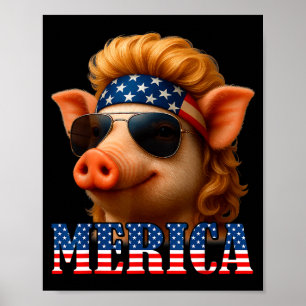 Funny pig american flag farmer independence day poster
