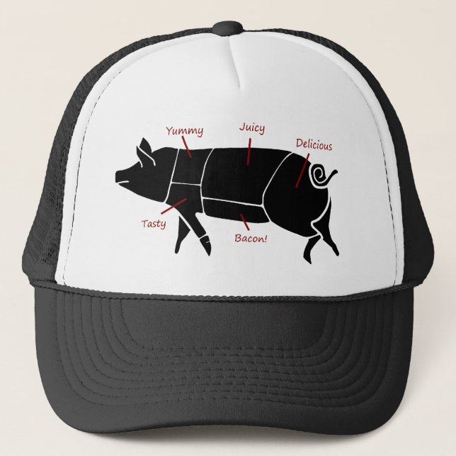 Funny Pig Butcher Chart Diagram Trucker Hat (Front)