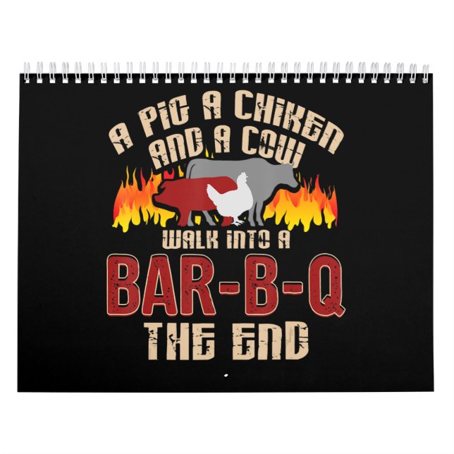 Funny Pig Chicken Cow Bar B Q Bbq Chef Cookie Cook Calendar (Cover)