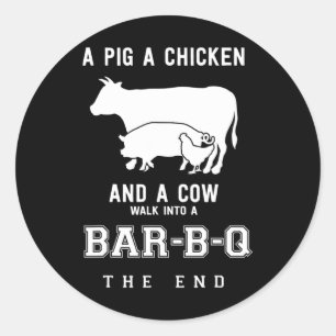 Funny Pig Chicken Cow Story Of Bbq Master Roast Gr Classic Round Sticker