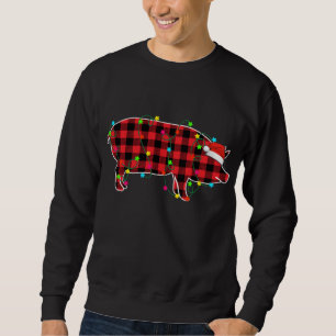 Funny Pig Christmas Tree Red Plaid Xmas Animals Lo Sweatshirt
