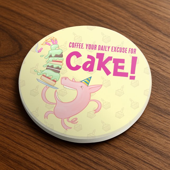 Funny Pig Coffee Daily Excuse For Cake Cartoon Coaster (Creator Uploaded)