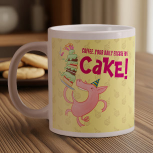 Funny Pig Coffee Daily Excuse For Cake Cartoon Large Coffee Mug