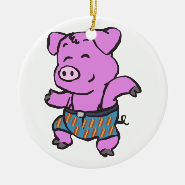 Funny Pig dancing cartoon | choose background colo Ceramic Ornament (Front)