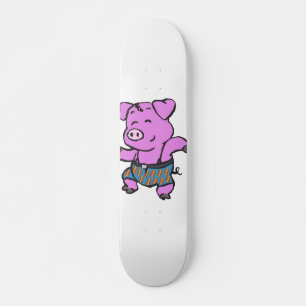 Funny Pig dancing cartoon   choose background colo Skateboard