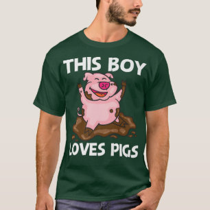 Funny Pig Design For Boys Kids Hog Farmer Farm Ani T-Shirt