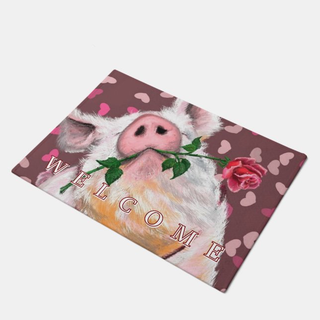 Funny Pig Doormat  - Welcome (Angled)