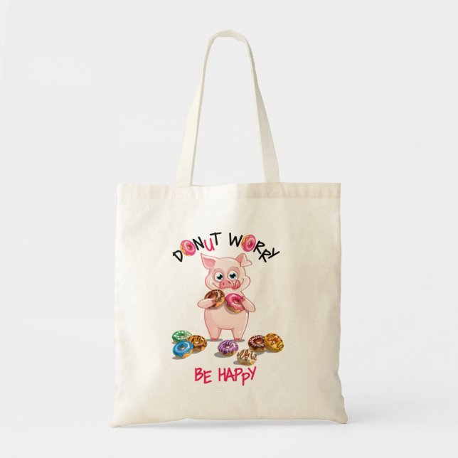 Funny Pig Doughnut Pun Tote Bag (Front)