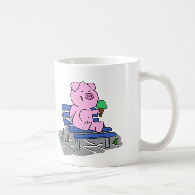 Funny pig eating ice cream | choose back colour coffee mug (Right)