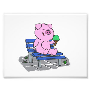 Funny pig eating ice cream choose back colour photo print