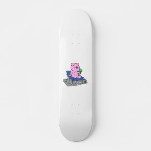 Funny pig eating ice cream   choose back colour skateboard
