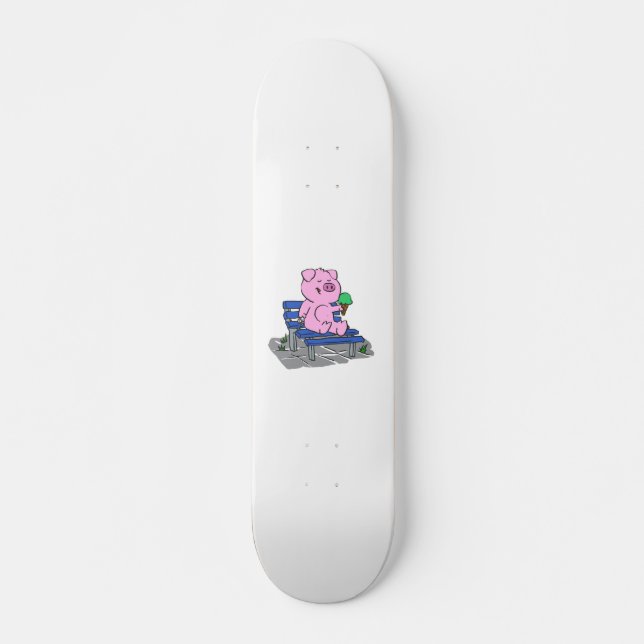 Funny pig eating ice cream | choose back colour skateboard (Front)