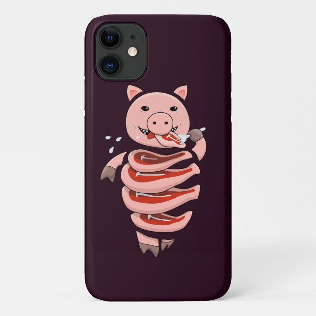 Funny Pig Eating Pork Steaks Creepy Weird Case-Mate iPhone Case (Back)
