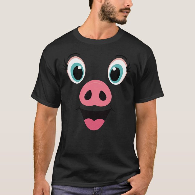 Funny Pig Face Pink Swine Halloween Costume T-Shirt (Front)