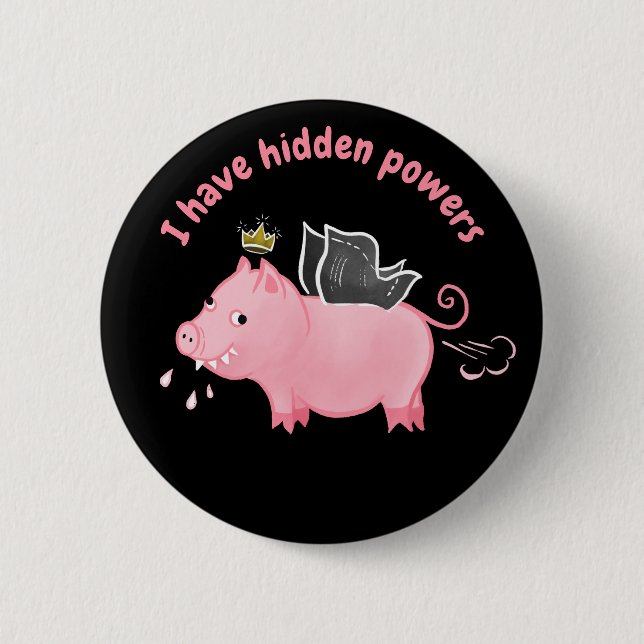Funny Pig Fairy Cartoon - Cute Flying Pig Magic 6 Cm Round Badge (Front)