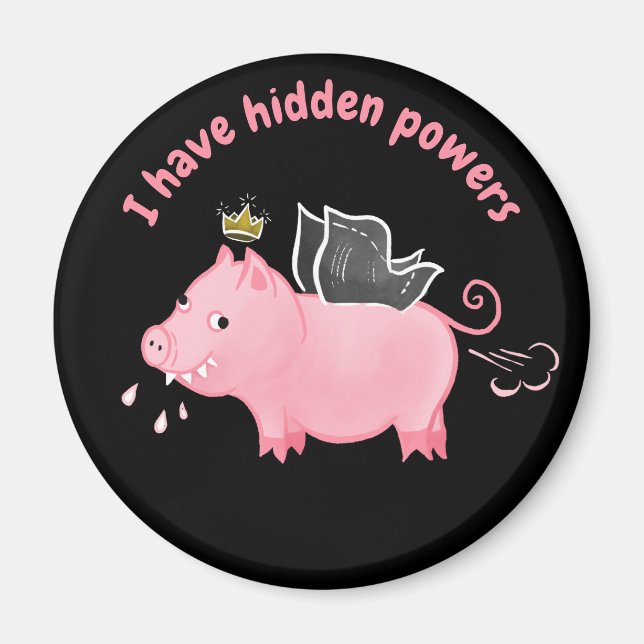 Funny Pig Fairy Cartoon - Cute Flying Pig Magic Magnet (Front)