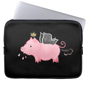 Funny pig fairy farmer cartoon animal humour laptop sleeve