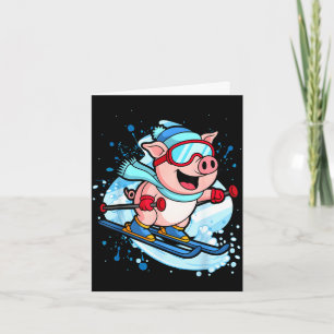Funny pig go skiing design winter holidays card