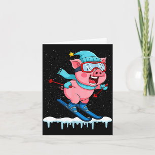 Funny pig go skiing design winter holidays card