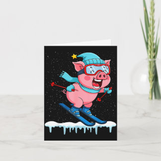 Funny pig go skiing design winter holidays  card