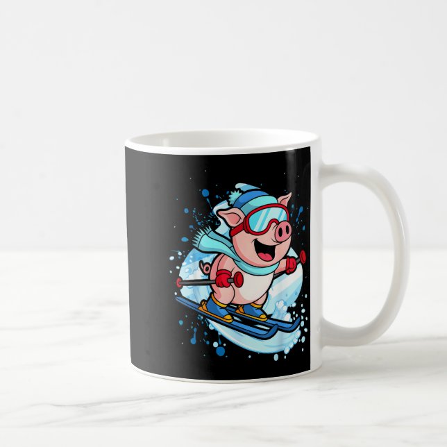 Funny pig go skiing design winter holidays  coffee mug (Right)