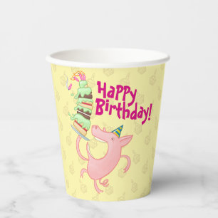 Funny Pig Happy Birthday! Giant Layer Cake Cartoon Paper Cups