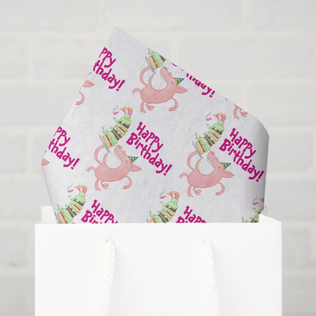 Funny Pig Happy Birthday! Giant Layer Cake Cartoon Tissue Paper (Gift Bag)
