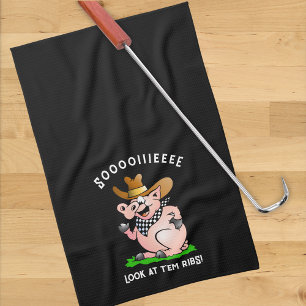Funny Pig Hog Calling Cartoon Character Tea Towel