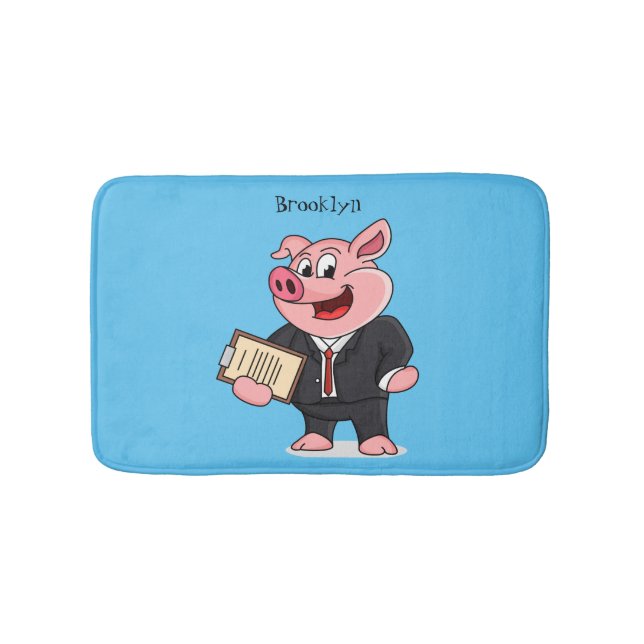 Funny pig in business suit cartoon bath mat (Front)