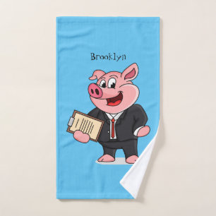 Funny pig in business suit cartoon bath towel set