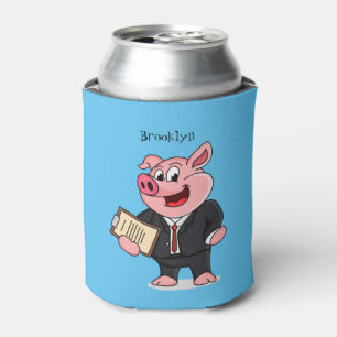 Funny pig in business suit cartoon can cooler