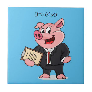 Funny pig in business suit cartoon ceramic tile